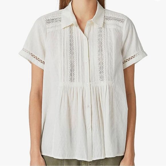 Lucky Brand White Lace Details Buttoned Down Flowy Shirt Sz-XS - Picture 13 of 15